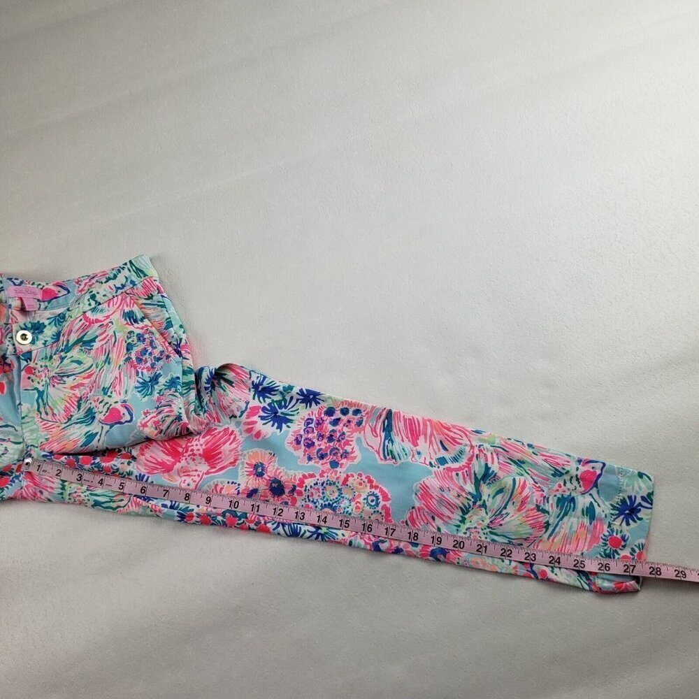 Lilly Pulitzer Alina Pant Women 0 Slim Blue Pink Floral Ankle Serene Blue Gypsea - Picture 11 of 11
